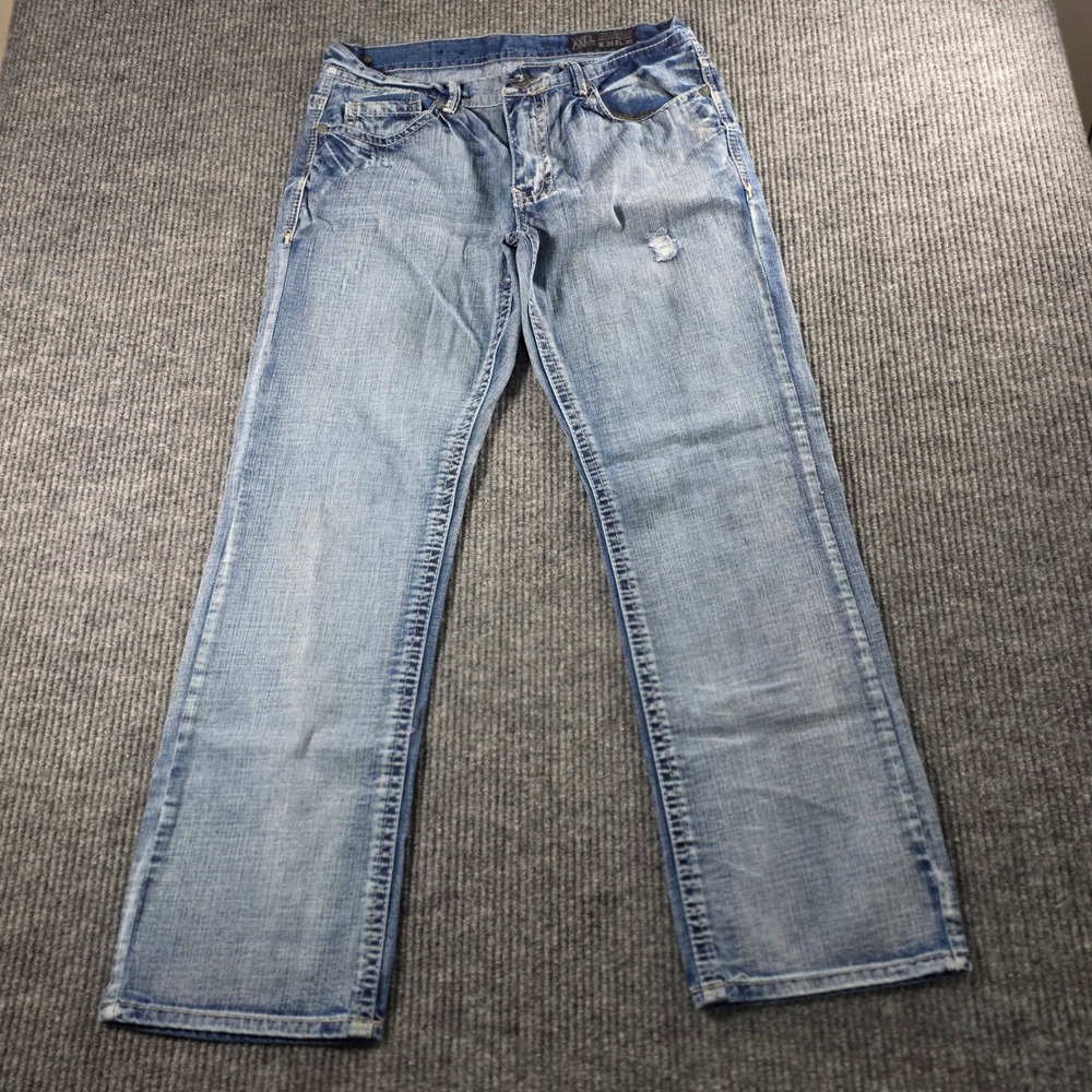 Axel Treadwell Relaxed Straight Jeans Mens 34x32 Light Wash Distressed  Denim